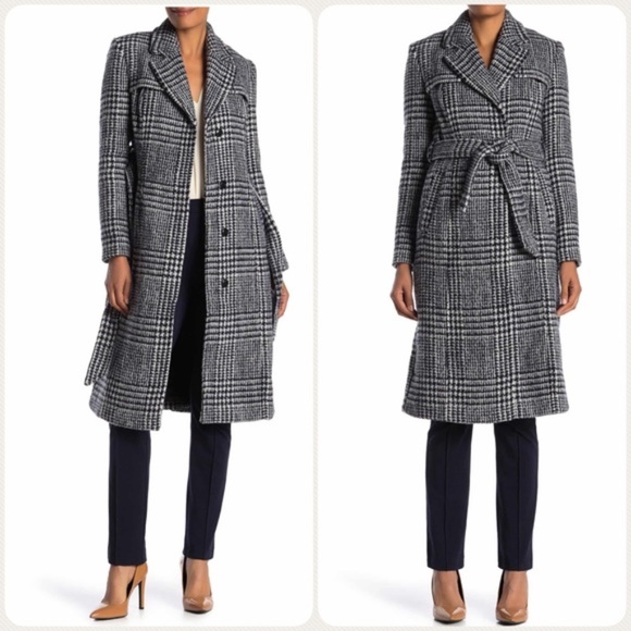 Cole Haan Signature Plaid Wool Blend Trench Coat - Picture 2 of 9